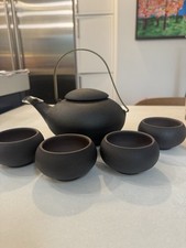 Teavana NEW 34 oz Pebble Brown Stoneware Teapot Set with Infuser 4 Cups NIB