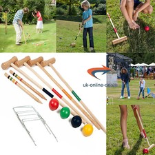 4 Player Wooden Croquet Set Outdoor Family Garden Lawn Game Childrens Adults New