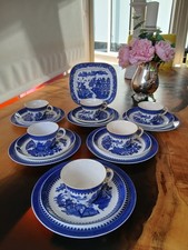 Antique Royal Worcester Willow Pattern Blue & White 19 Pc Tea set C1885