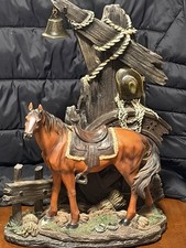 Horse Fence Rope Bell Saddle Hat Resin Sculpture Equestrian Decor 17 Inches