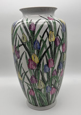 Chinese Porcelain Vase Flowers Tulips Hong Kong Greenhouse Imports 14.5" Spring