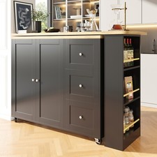 Kitchen Island Bar Table Storage Cabinet Reversible Mobile Serving Cart Black
