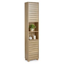 Tall Bathroom Cabinet, Oak Wood Effect Bathroom Tallboy Storage Unit, VonHaus