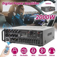 2000W Bluetooth Stereo Amplifier HIFI 2CH Tuner Remote Control USB SD Mic Input