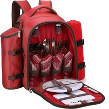 4 Person Picnic Backpack with Tableware Set, Cooler Compartment & Blanket