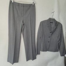Lafayette 148 New York Gray Pant Suit Blazer Set Career Office 10 Wool Blend USA