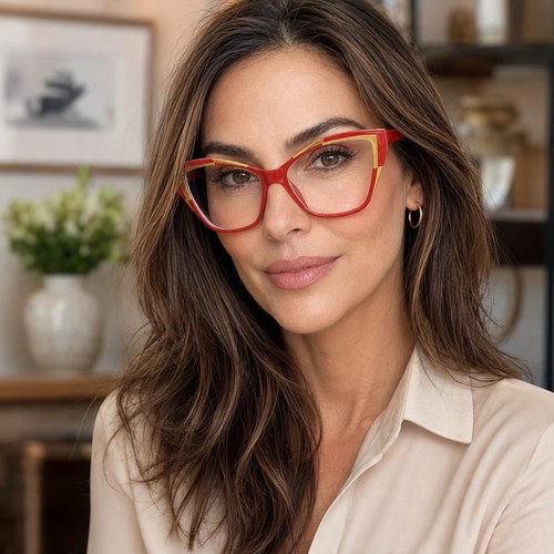 Ladies red yellow cat eye - red,