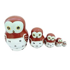 5PCS Hand Painted Owl Animal Wooden Russian Nesting Dolls