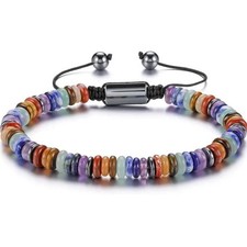 7 Chakra Healing Yoga Bracelet Adjustable Cord, Gemstone Energy Beads