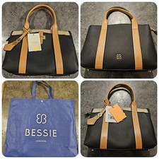 BESSIE LONDON Black & Tan Tote Handbag  With Gold Trim  BW3746 [BRAND NEW & tags