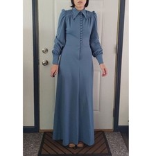 Vintage 1970s Dress Ossie Clark style maxi dagger collar puff sleeve