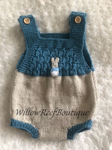 Hand knitted baby romper - hand, 3-6m