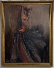Very large antique oil painting semi nude woman portrait signed framed