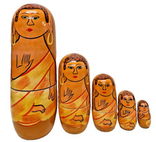 🪆 Russian Matryoshka Dolls – 5-Piece Set | Hand-Painted Wooden Nesting Figures