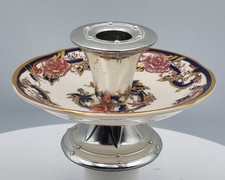 Mason's Blue Mandalay rare silverplated short candlestick