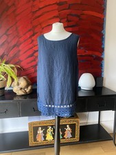 Luca Vanucci Navy Blue Linen Top sleeveless blouse crochet Women’s Size M BNWT 