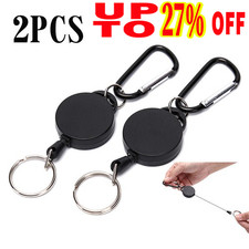 2 x Heavy duty Retractable Pull Badges ID Reel Carabiner Key Chain Cable Recoil