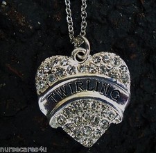 BATON TWIRLER HEART- SHAPE SILVER  CRYSTALS TWIRLERS TWIRLING 18 CHAIN SILVER