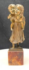 FRANZ SAUTNER, 'GIRL CHILD & TODDLER' GILT BRONZE FIGURAL GROUP 6", c1920 g