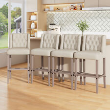2 High Counter Bar Kitchen Island Pub Stools Chair Breakfast Linen Tufted -Beige