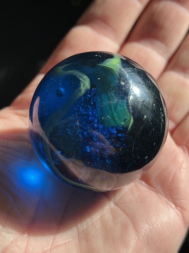 Large blue yellow glass swirl - yellow,