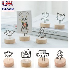 Memo Card Picture Clip Message Left Supporter Round Wooden Holder Photo Frame