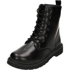 Ladies Black Flat Ankle Boots Lace Up Zip Chelsea Shoes Low Heel Goth Punk Retro