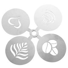 4x Barista Cappuccino Stainless Steel Stencil Templates for Coffee Latte Duster