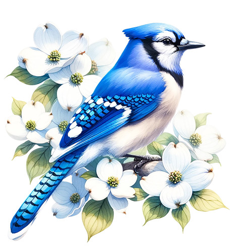 Blue jay white - jay, dogwood