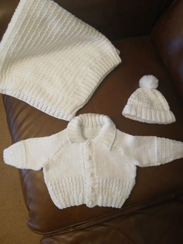 Hand knitted baby boy white - knitted,