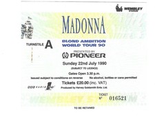MADONNA BLOND AMBITION TOUR LONDON WEMBLEY STADIUM USED TICKET 1990