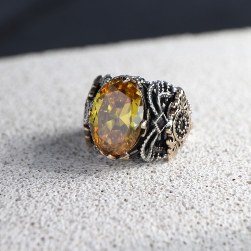 Citrine stone ring - stone, handmade