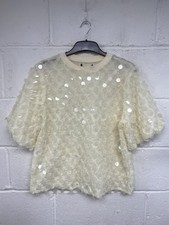Mint Velvet Cream Sequin Mesh Short Sleeved Occasion Top UK L PWM