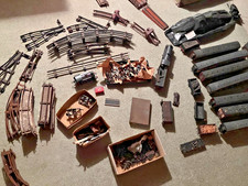 Job lot O model railway. 2 electric locos, 3 clockwork locos. Rolling stock etc