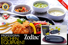 Cast Iron Sizzle Platter 9"x5" Steak Fajita Serving Plate with Wooden Plate