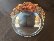 Vintage Retro 1930-40s Barbola Painted Colourful Floral Round Easel Back Mirror