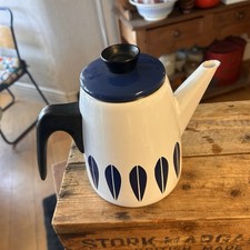 Vintage Cathrineholm Norway Dark Blue & White Enamel Coffee Pot - Great!