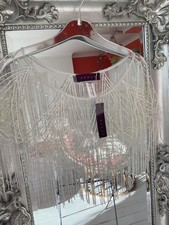 Debut London. White Sparkling Sheer Shoulder Cape with Beads Sequins & Tassels.