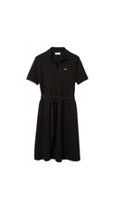 New Lacoste Women's Black Cotton Dress, Size M, Short Sleeve V-Neck, Polo Dress