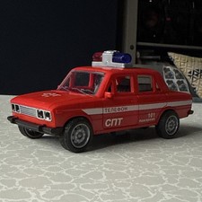 Plastic Lada Riva Car. 5” Long. Emergency Red. Pull Back Action. New.