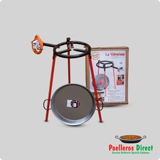 38cm Spanish Polished Steel Paella Pan & 30cm Gas Burner Kit / Set - Square Legs