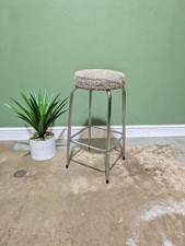 Vintage Mid Century Bar Stool Chrome Grey Fabric Kitchen