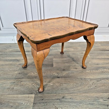 Antique Vintage Burr Walnut Coffee Side Table – Queen Anne Style – Cabriole Legs