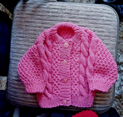Aran pink baby cardigan - pink,
