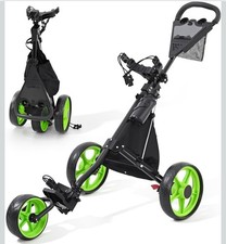 Golf trolley with 3 wheels and brake, cooling bag, ball holder, easy to fold.