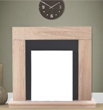 ELECTRIC FIRE OAK BLACK WOODEN FIREPLACE SURROUND HEARTH AND BACK PANEL BNIB