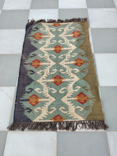 Handwoven Kilim Wool Jute Area Boho Carpet Bohemian Handmade Flatweave Area Carp