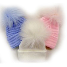 NEWBORN  POM POM HAT FAUX FUR