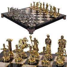 Marble Look Wooden Chess Set, 10" (25CM) Board w/ Roman Empire Archer Pieces