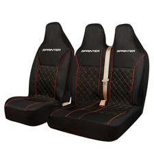 FOR MERCEDES SPRINTER - QUILTED RED DIAMOND PIPING VAN SEAT COVERS 2+1